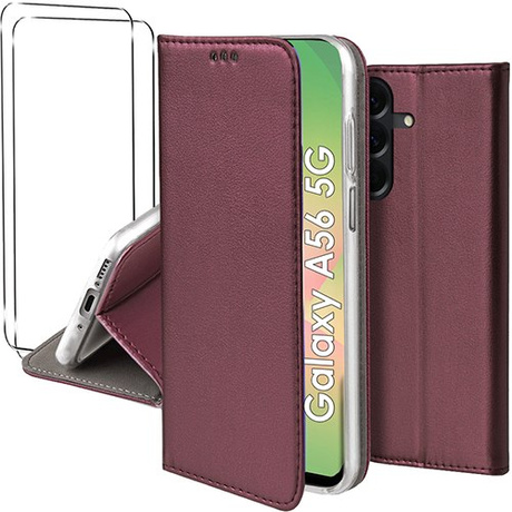 Etui do Samsung Galaxy A56 5G skórzane magnetyczne z klapką + 2x SZKŁO HARTOWANE