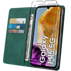 Etui do Samsung Galaxy M15 5G Skórzane Magnetyczne + 2x SZKŁO HARTOWANE 9H