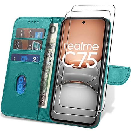 Etui do Realme C75 / Realme 14X 5G SKÓRZANE SKIN + 2x SZKŁO HARTOWANE 9H