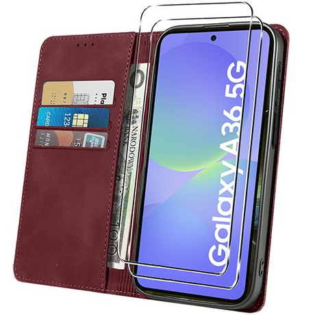 Etui do Samsung Galaxy A36 5G Skórzane Magnetyczne + 2x SZKŁO HARTOWANE 9H