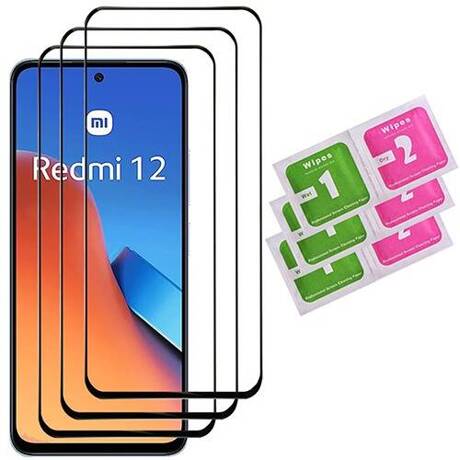 3x SZKŁO HARTOWANE 9D na cały ekran do Xiaomi Redmi 12 4G