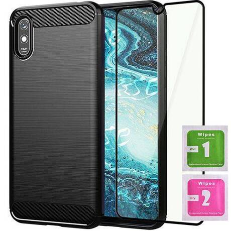 ETUI PANCERNE KARBON do Xiaomi Redmi 9A + SZKŁO 5D