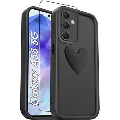 ETUI do Samsung Galaxy A55 5G SILIKONOWE MATOWE SERCE CASE + SZKŁO