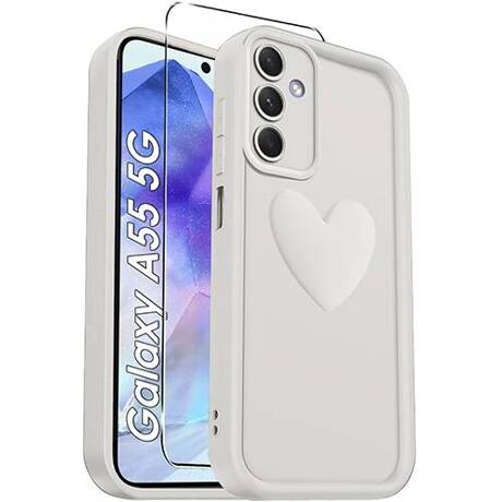 ETUI do Samsung Galaxy A55 5G SILIKONOWE MATOWE SERCE CASE + SZKŁO