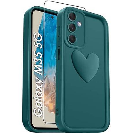 ETUI do Samsung Galaxy M35 5G SILIKONOWE MATOWE SERCE CASE + SZKŁO