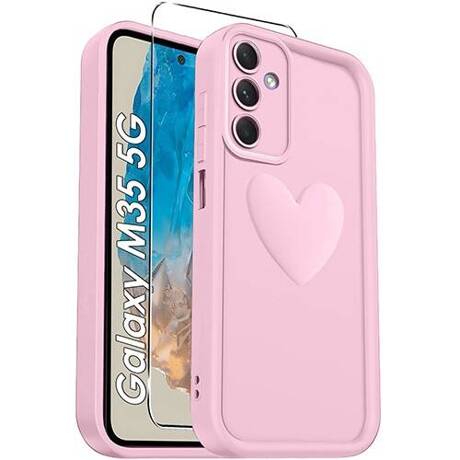 ETUI do Samsung Galaxy M35 5G SILIKONOWE MATOWE SERCE CASE + SZKŁO