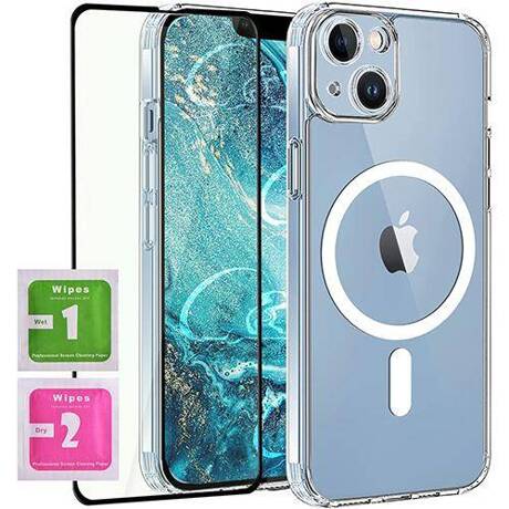 ETUI do iPhone 14 MagSafe Silicone Case + SZKŁO HARTOWANE 5D na cały ekran