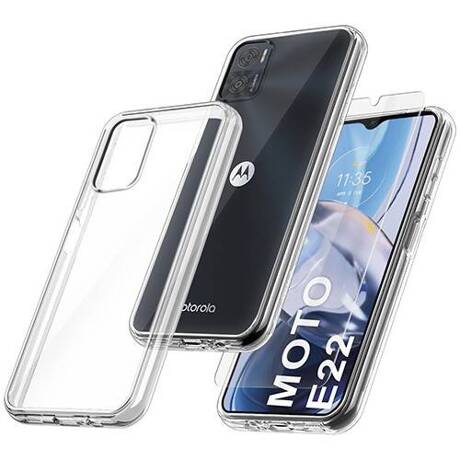 Etui do Motorola Moto E22 / E22i WZMACNIANE 360° CLEAR CASE + SZKŁO HARTOWANE