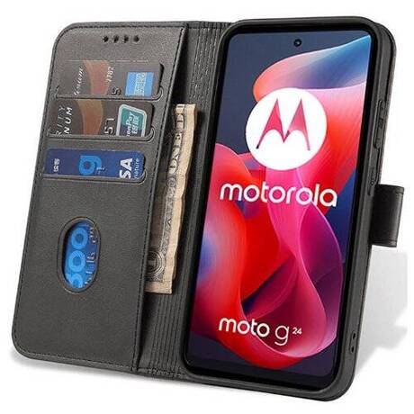 Etui do Motorola Moto G04 / G24 / G24 Power SKÓRZANE SKIN + SZKŁO HARTOWANE