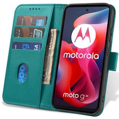 Etui do Motorola Moto G04 / G24 / G24 Power SKÓRZANE SKIN + SZKŁO HARTOWANE