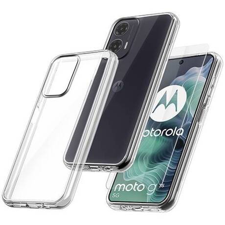 Etui do Motorola Moto G35 5G WZMACNIANE 360° CLEAR CASE + SZKŁO HARTOWANE