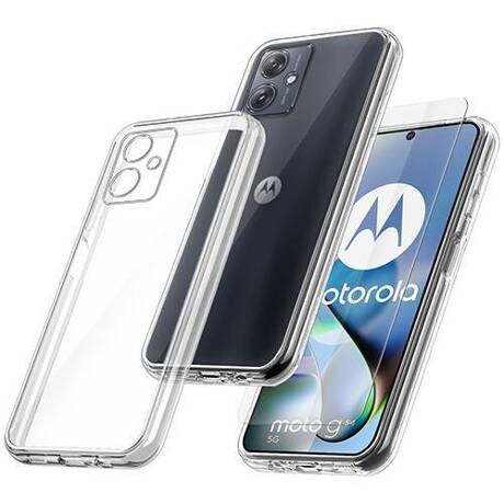 Etui do Motorola Moto G54 5G WZMACNIANE 360° CLEAR CASE + SZKŁO HARTOWANE