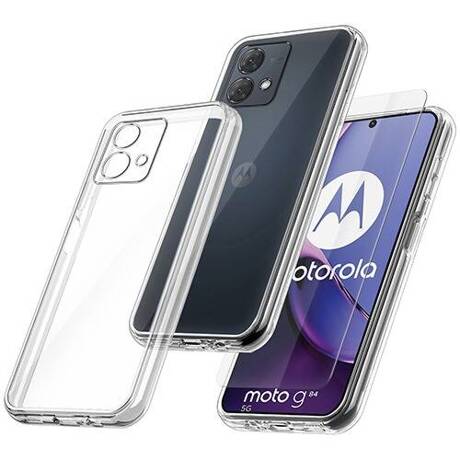 Etui do Motorola Moto G84 5G WZMACNIANE 360° CLEAR CASE + SZKŁO HARTOWANE