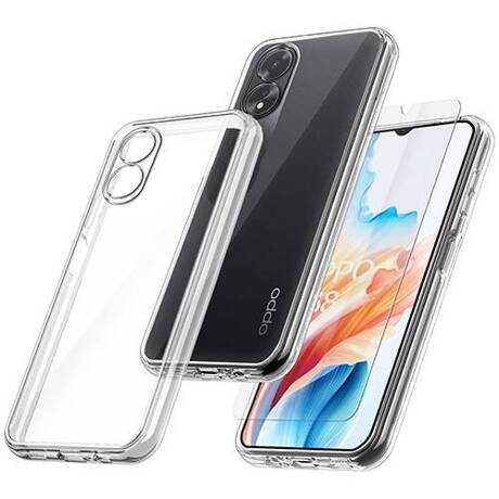 Etui do Oppo A18 / A38 4G WZMACNIANE 360° CLEAR CASE + SZKŁO HARTOWANE