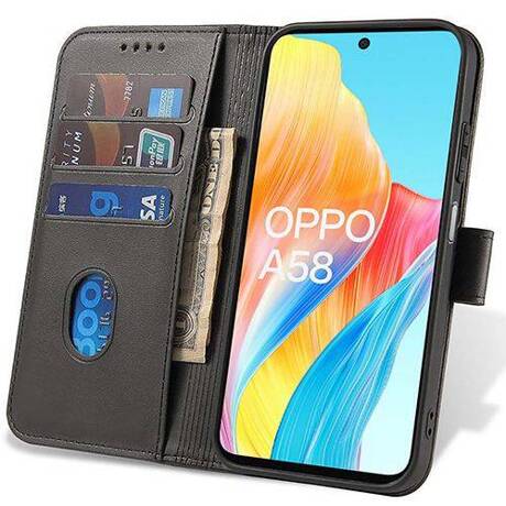 Etui do Oppo A58 4G SKÓRZANE SKIN + SZKŁO HARTOWANE