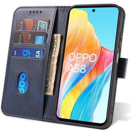 Etui do Oppo A58 4G SKÓRZANE SKIN + SZKŁO HARTOWANE