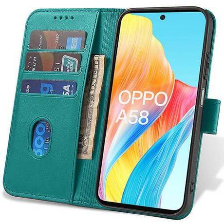 Etui do Oppo A58 4G SKÓRZANE SKIN + SZKŁO HARTOWANE