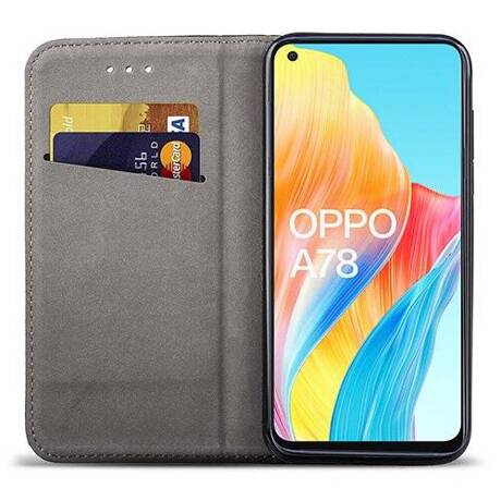 Etui do Oppo A78 4G skórzane magnetyczne z klapką + SZKŁO HARTOWANE