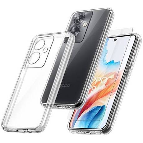 Etui do Oppo A79 5G WZMACNIANE 360° CLEAR CASE + SZKŁO HARTOWANE