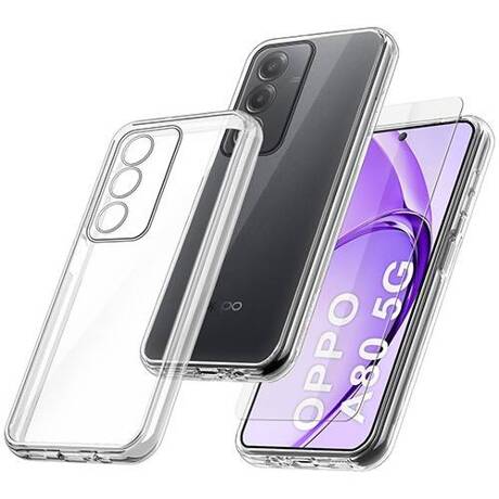 Etui do Oppo A80 5G WZMACNIANE 360° CLEAR CASE + SZKŁO HARTOWANE