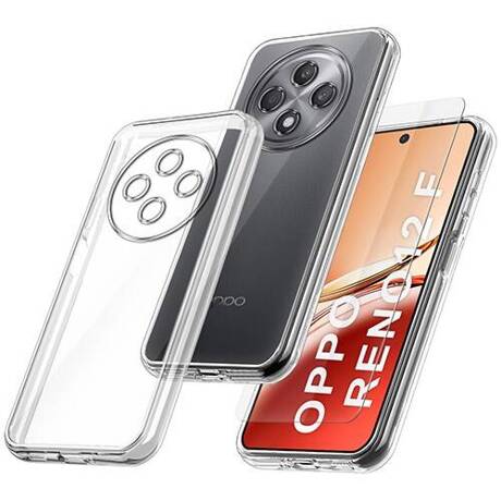 Etui do Oppo Reno 12F 5G / 12 FS 5G WZMACNIANE 360° CLEAR CASE + SZKŁO HARTOWANE