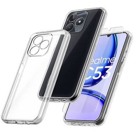 Etui do Realme C53 / C51 WZMACNIANE 360° CLEAR CASE + SZKŁO HARTOWANE