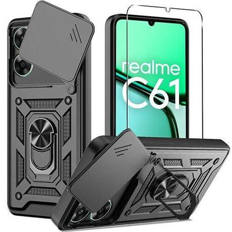 Etui do Realme C63 / C61 SLIDE RING CASE PANCERNE + SZKŁO HARTOWANE