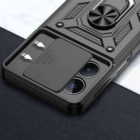 Etui do Realme Note 50 SLIDE RING CASE PANCERNE + SZKŁO HARTOWANE