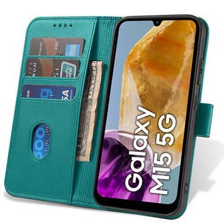 Etui do Samsung Galaxy M15 5G SKÓRZANE portfel SKIN + SZKŁO HARTOWANE