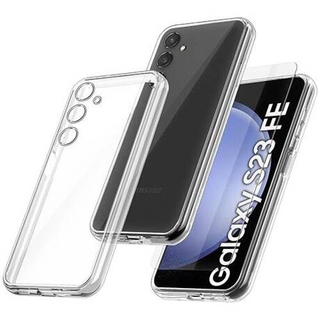 Etui do Samsung Galaxy S23 FE WZMACNIANE 360° CLEAR CASE + SZKŁO HARTOWANE