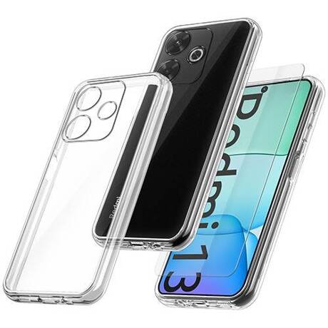 Etui do Xiaomi Redmi 13 4G WZMACNIANE 360° CLEAR CASE + SZKŁO HARTOWANE