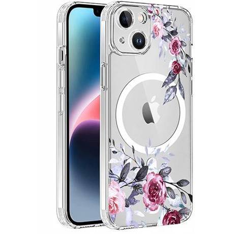 Etui do iPhone 13 | 14  MAGSAFE FLOWER wzory + SZKŁO