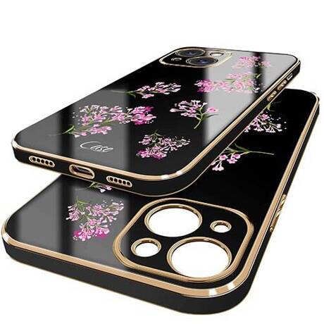 Etui do  iPhone 13 | 14 WZORY GLAMOUR ze złotą ramką + SZKŁO