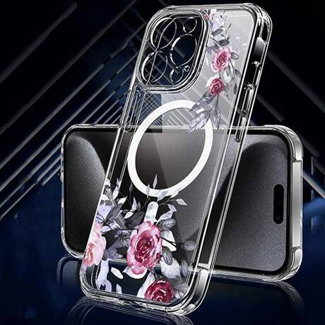 Etui do iPhone 15 Pro MAGSAFE FLOWER wzory + SZKŁO