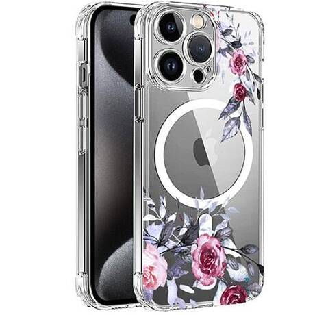 Etui do iPhone 15 Pro MAGSAFE FLOWER wzory + SZKŁO