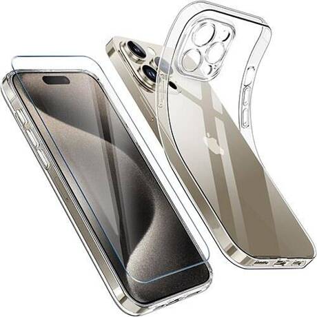 Etui do iPhone 15 Pro Max WZMACNIANE 360° CLEAR CASE + SZKŁO HARTOWANE