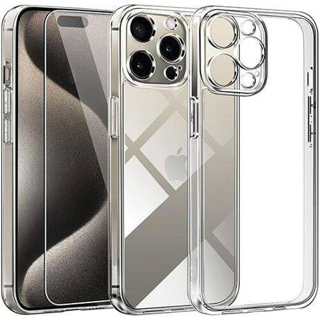 Etui do iPhone 15 Pro Max WZMACNIANE 360° CLEAR CASE + SZKŁO HARTOWANE