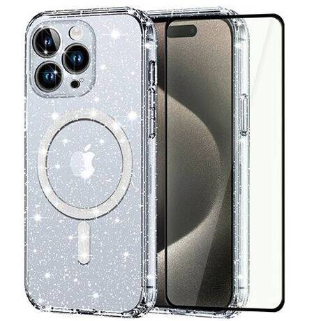 Etui do iPhone 15 Pro do Magsafe Clear Shine  + SZKŁO HARTOWANE 5D