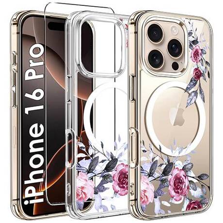 Etui do iPhone 16 Pro MAGSAFE FLOWER wzory + SZKŁO