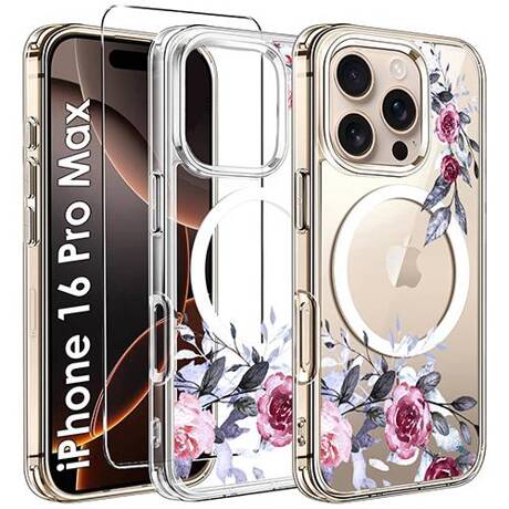 Etui do iPhone 16 Pro Max MAGSAFE FLOWER wzory + SZKŁO