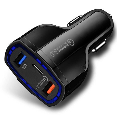 Ładowarka samochodowa 2x USB + USB-C uniwersalna QUICK CHARGE + KABEL USB-C