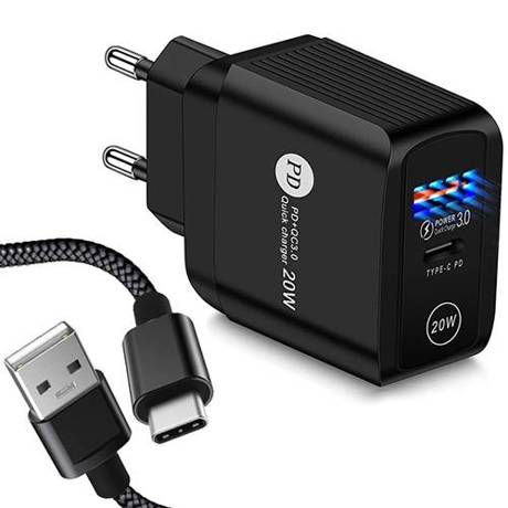 SZYBKA ŁADOWARKA SIECIOWA PD USB-C / USB QC 3.0 + KABEL