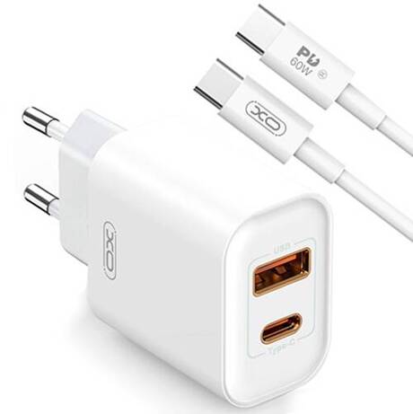 SZYBKA ŁADOWARKA SIECIOWA USB-C 20W QC PD + KABEL USB-C - USB-C 60W 1M