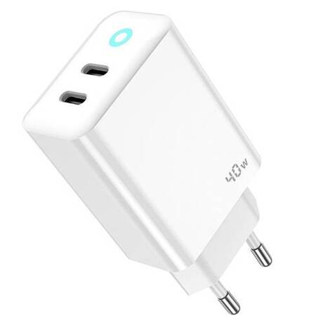 ZESTAW | SZYBKA ŁADOWARKA SIECIOWA GaN PD 40W 2xUSB-C + Kabel 2x USB - C